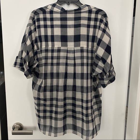 NWOT Theory cotton plaid camp shirt, navy plaid size L - Picture 5 of 8